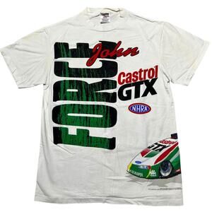 VINTAGE 1997 John Force Racing Autograph T-Shirt - Castrol GTX Large Print - M